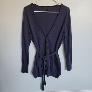 Banana Republic Navy Blue Belted Tie Waist Wrap Cardigan Sweater Women's Size L